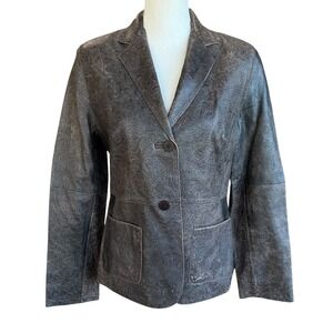 Valerie Separates Womens Small Brown Embossed Floral Paisley Leather Blazer